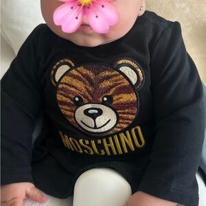 Moschino Baby Girl Dress with Bear and Gold Logo